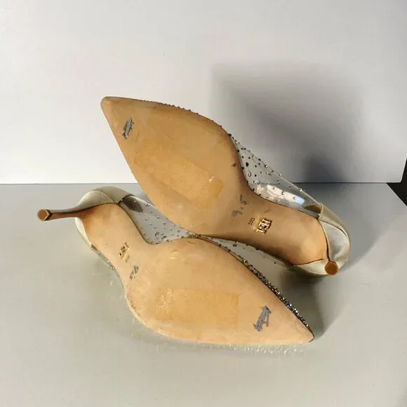 Badgley Mischka Gisela Rhinestone Clear PVC & Satin Stiletto Heels, size 9.5 - Picture 9 of 12